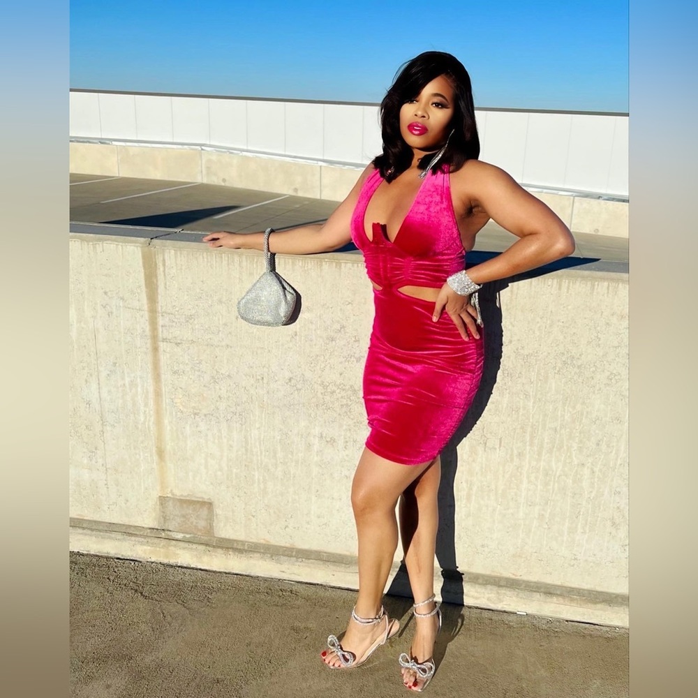 Crushed velvet pink dress